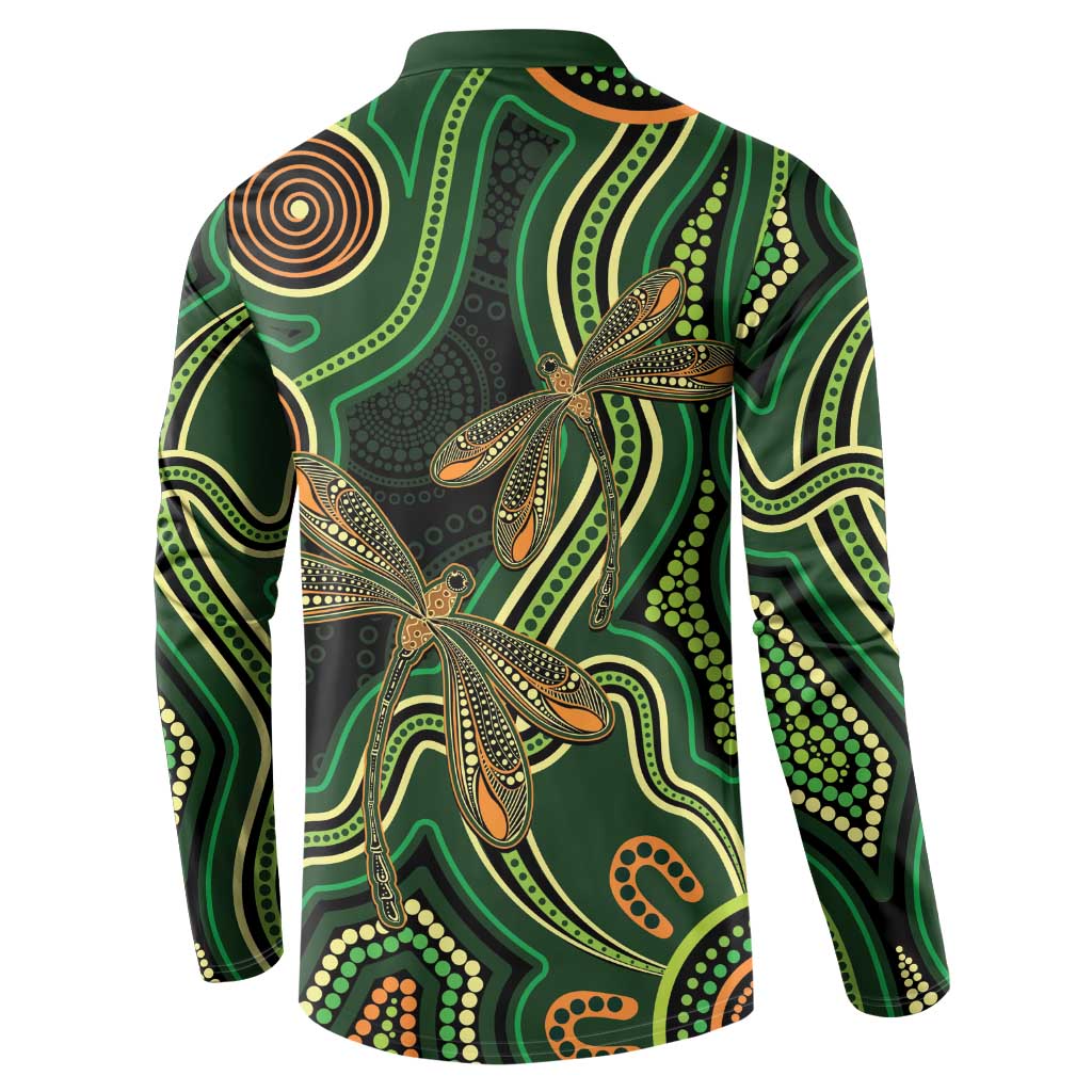 Green Indigenous Dragonfly Australia Button Sweatshirt Aboriginal Art - Aussie Hoodie