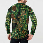 Green Indigenous Dragonfly Australia Button Sweatshirt Aboriginal Art - Aussie Hoodie
