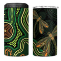 Green Indigenous Dragonfly Australia 4 in 1 Can Cooler Tumbler Aboriginal Art - Aussie Hoodie