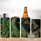 Green Indigenous Dragonfly Australia 4 in 1 Can Cooler Tumbler Aboriginal Art - Aussie Hoodie
