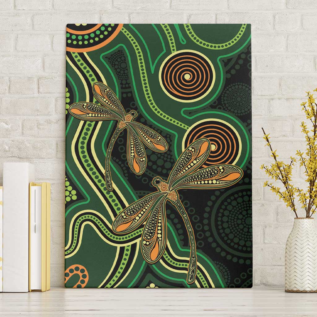 Green Indigenous Dragonfly Australia Canvas Wall Art Aboriginal Art - Aussie Hoodie