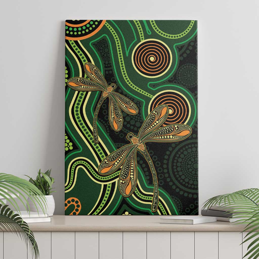 Green Indigenous Dragonfly Australia Canvas Wall Art Aboriginal Art - Aussie Hoodie