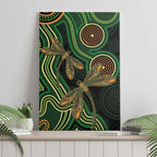 Green Indigenous Dragonfly Australia Canvas Wall Art Aboriginal Art - Aussie Hoodie