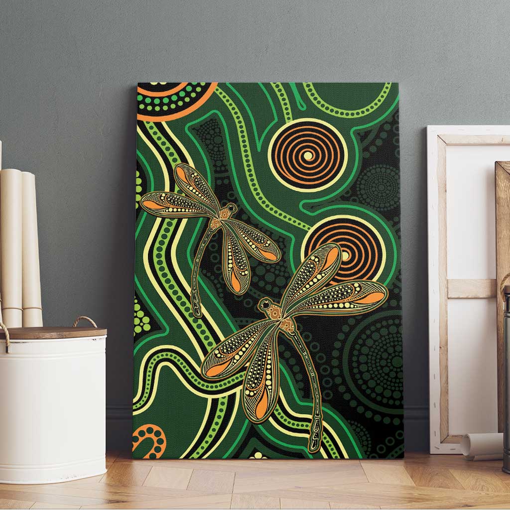 Green Indigenous Dragonfly Australia Canvas Wall Art Aboriginal Art - Aussie Hoodie