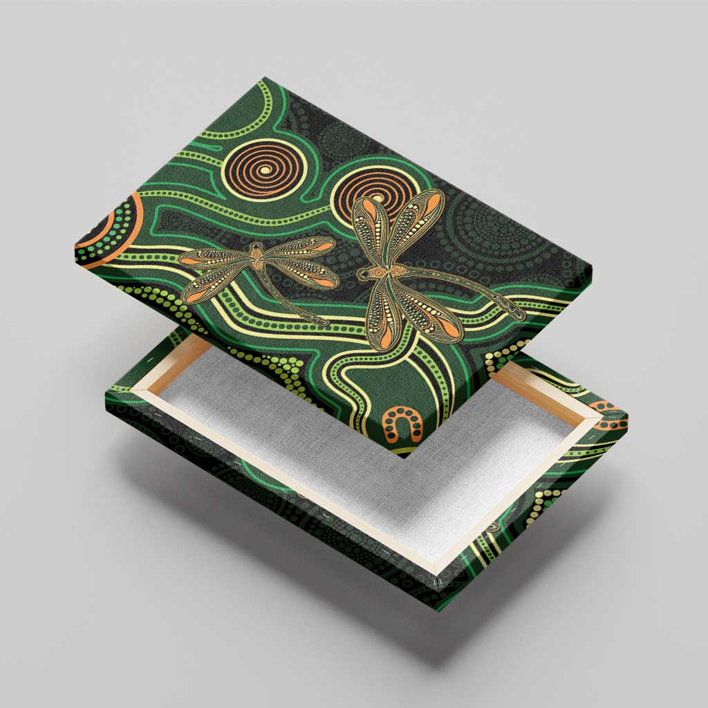 Green Indigenous Dragonfly Australia Canvas Wall Art Aboriginal Art - Aussie Hoodie