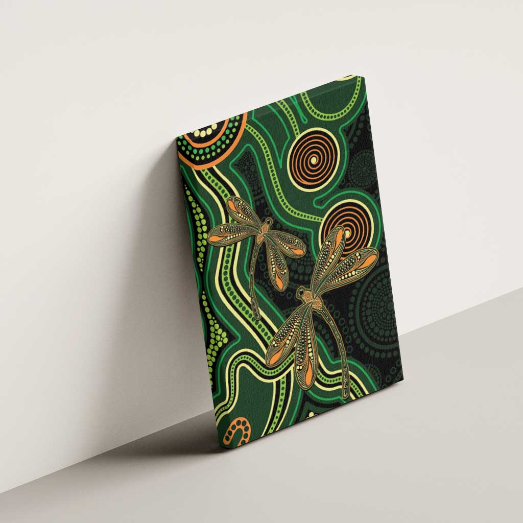 Green Indigenous Dragonfly Australia Canvas Wall Art Aboriginal Art - Aussie Hoodie