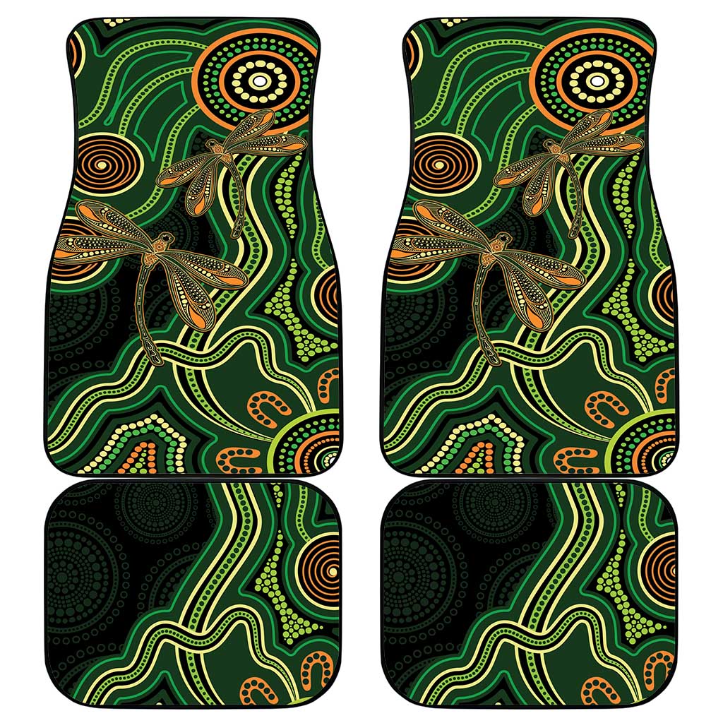Green Indigenous Dragonfly Australia Car Mats Aboriginal Art - Aussie Hoodie