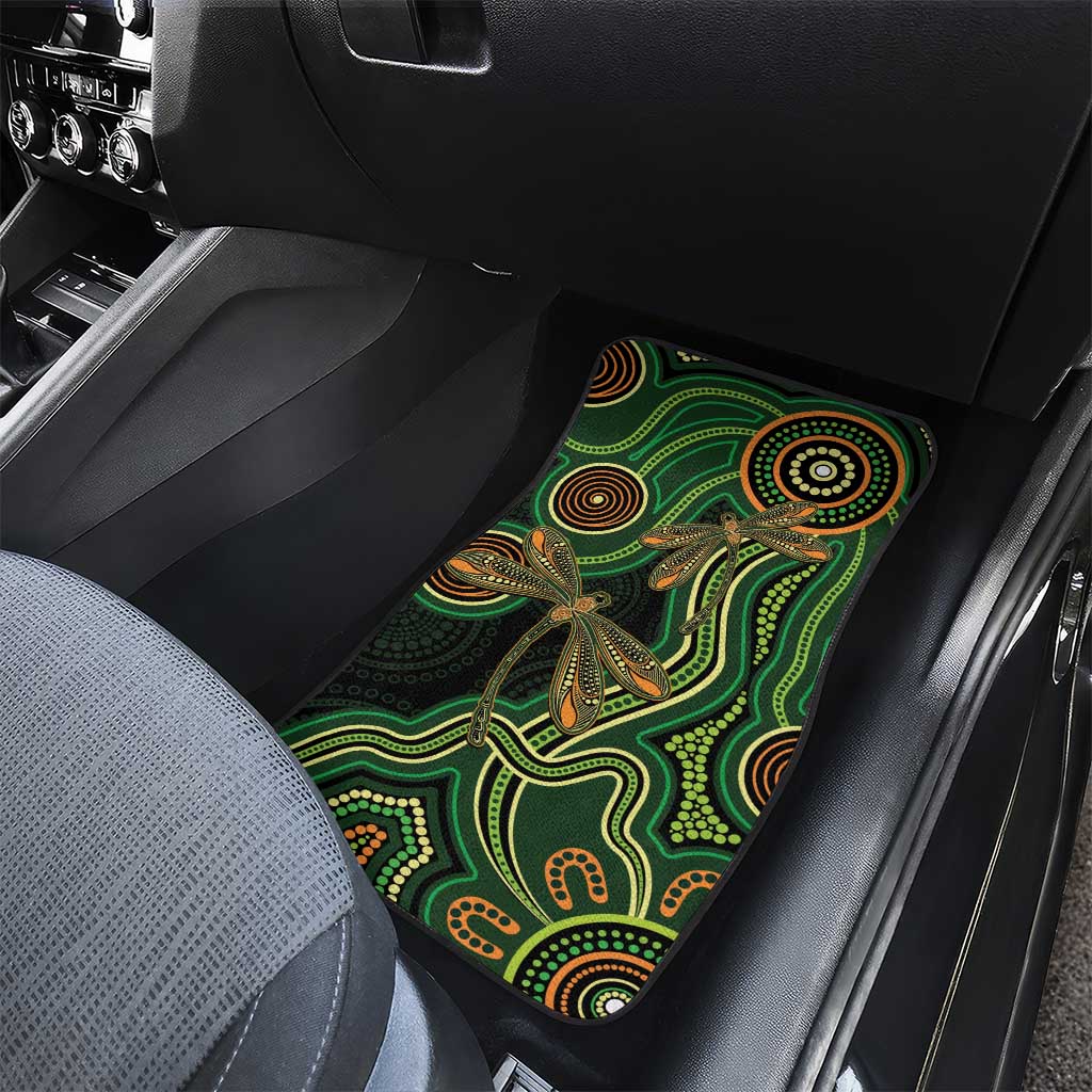Green Indigenous Dragonfly Australia Car Mats Aboriginal Art - Aussie Hoodie
