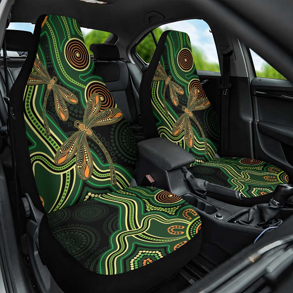 Green Indigenous Dragonfly Australia Car Seat Cover Aboriginal Art - Aussie Hoodie