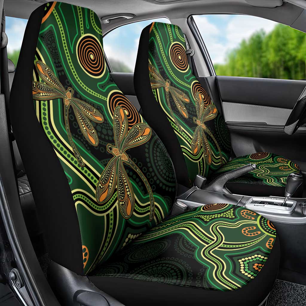 Green Indigenous Dragonfly Australia Car Seat Cover Aboriginal Art - Aussie Hoodie