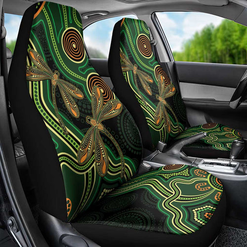 Green Indigenous Dragonfly Australia Car Seat Cover Aboriginal Art - Aussie Hoodie