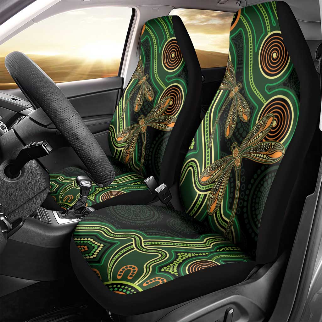 Green Indigenous Dragonfly Australia Car Seat Cover Aboriginal Art - Aussie Hoodie