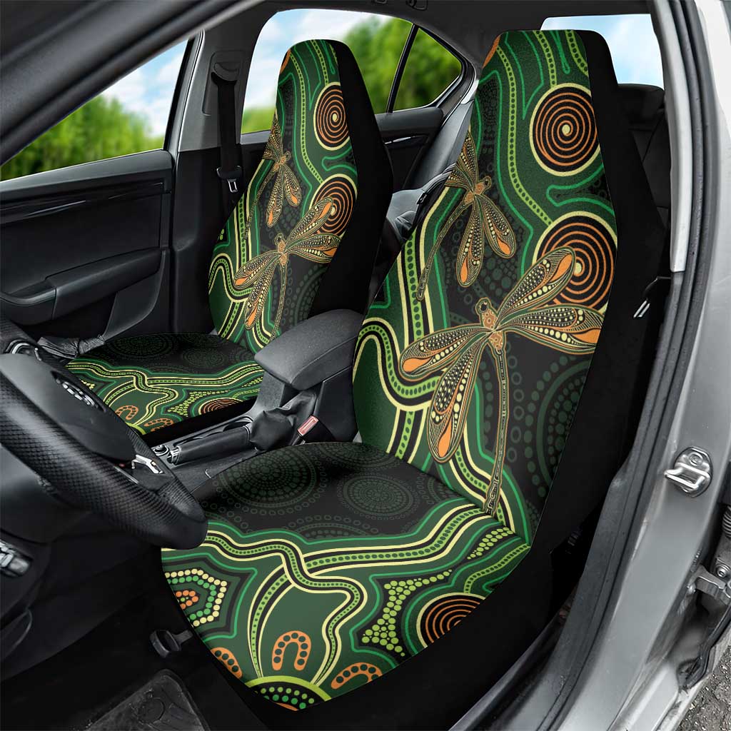 Green Indigenous Dragonfly Australia Car Seat Cover Aboriginal Art - Aussie Hoodie