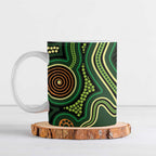 Green Indigenous Dragonfly Australia Ceramic Mug Aboriginal Art - Aussie Hoodie