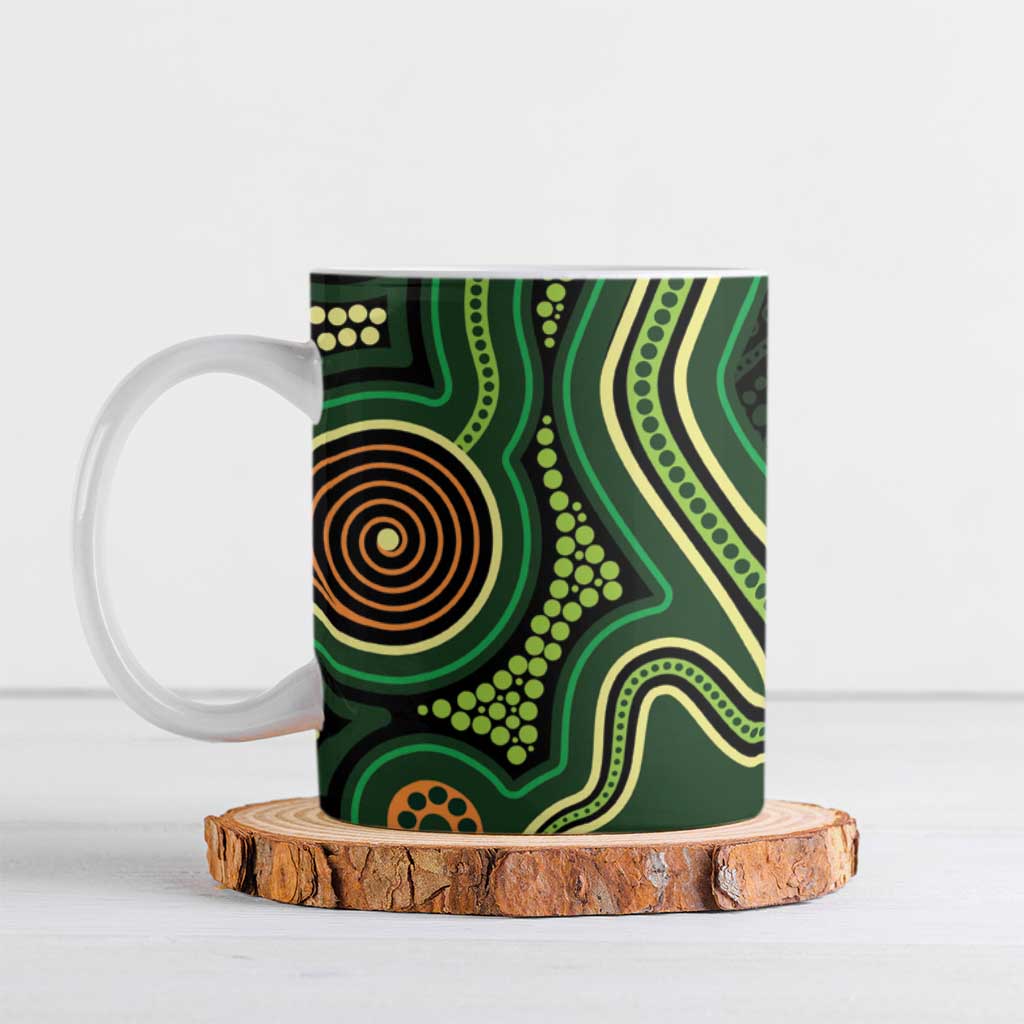 Green Indigenous Dragonfly Australia Ceramic Mug Aboriginal Art - Aussie Hoodie