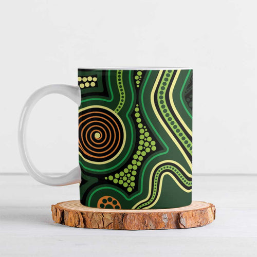 Green Indigenous Dragonfly Australia Ceramic Mug Aboriginal Art - Aussie Hoodie