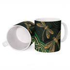 Green Indigenous Dragonfly Australia Ceramic Mug Aboriginal Art - Aussie Hoodie