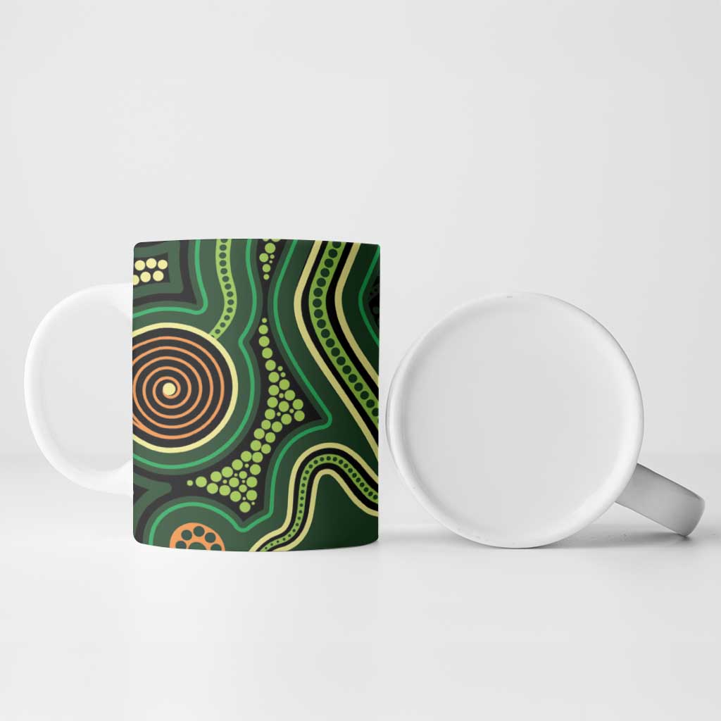 Green Indigenous Dragonfly Australia Ceramic Mug Aboriginal Art - Aussie Hoodie