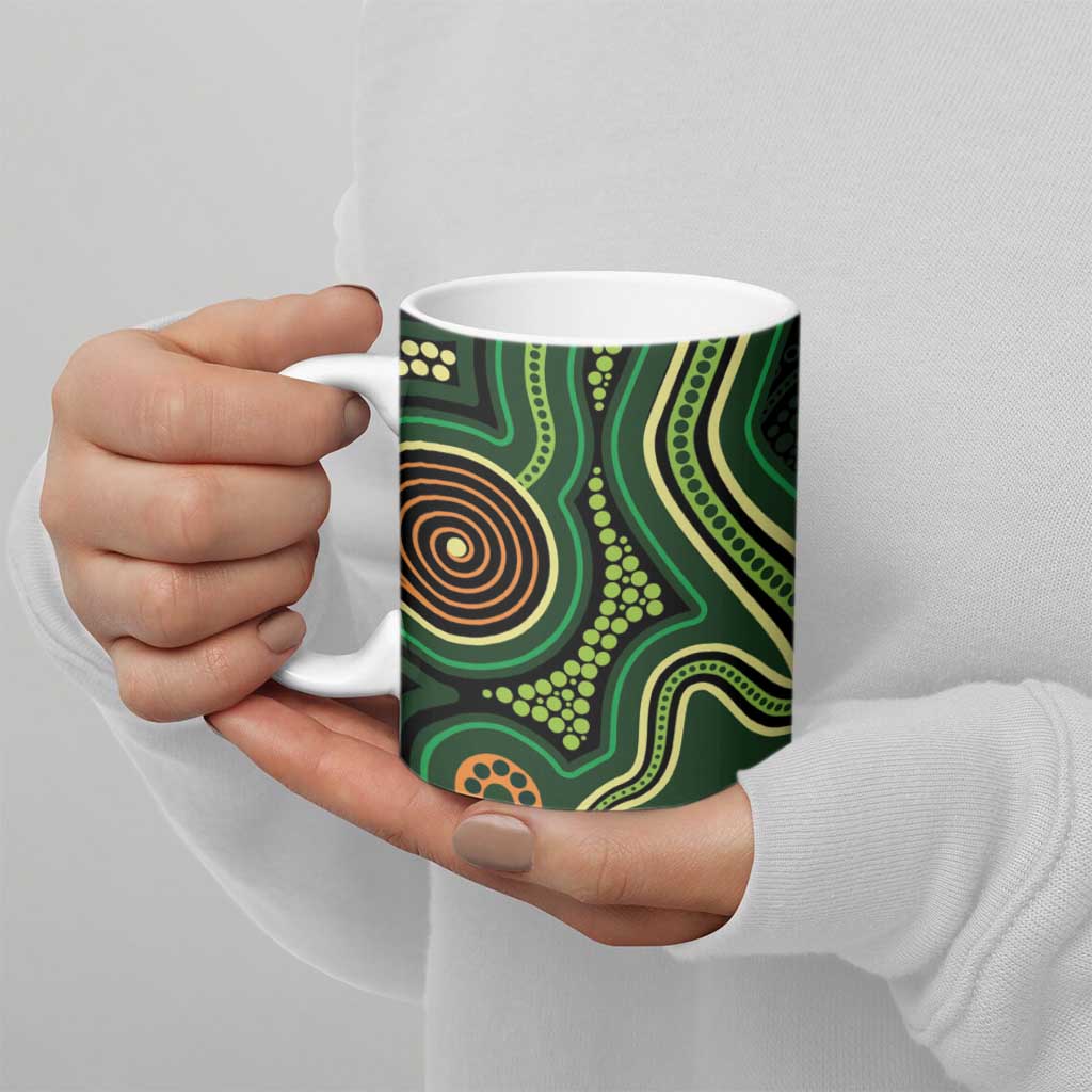 Green Indigenous Dragonfly Australia Ceramic Mug Aboriginal Art - Aussie Hoodie