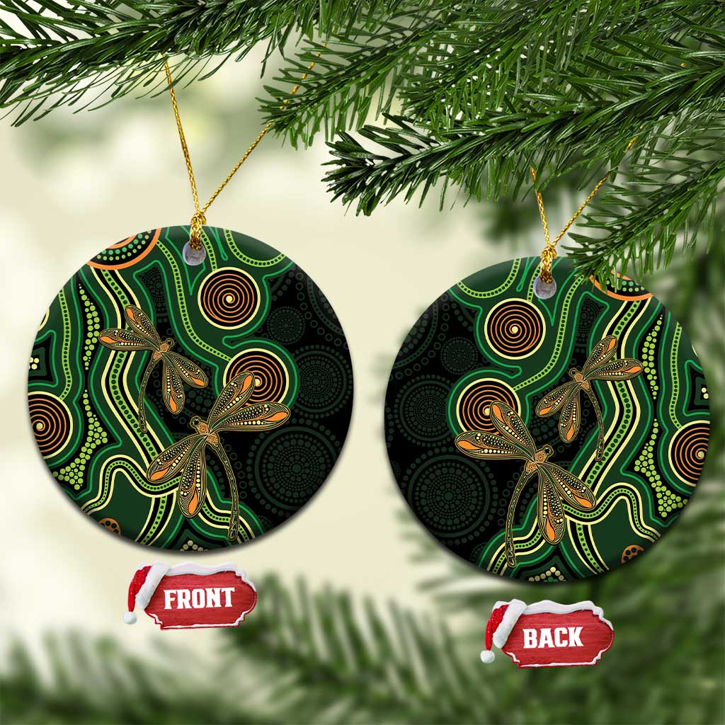 Green Indigenous Dragonfly Australia Ceramic Ornament Aboriginal Art - Aussie Hoodie