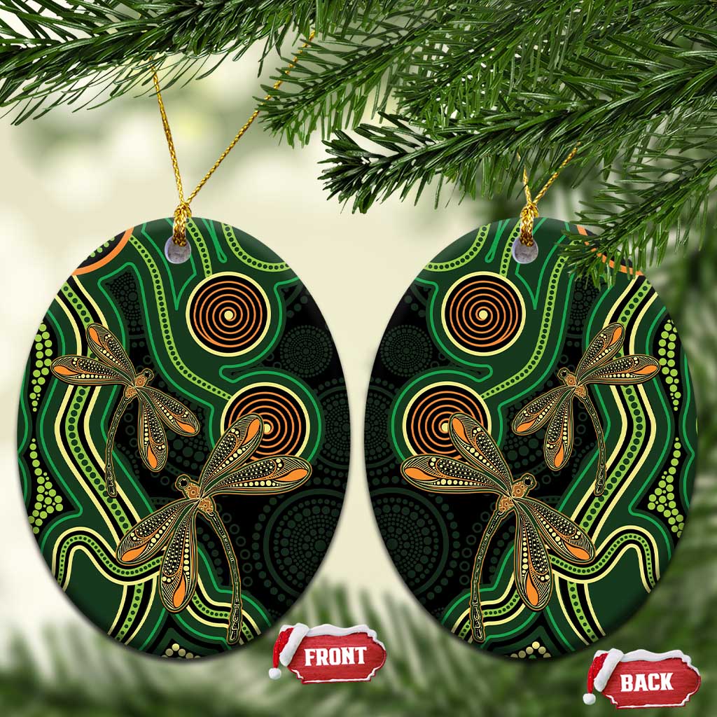 Green Indigenous Dragonfly Australia Ceramic Ornament Aboriginal Art - Aussie Hoodie