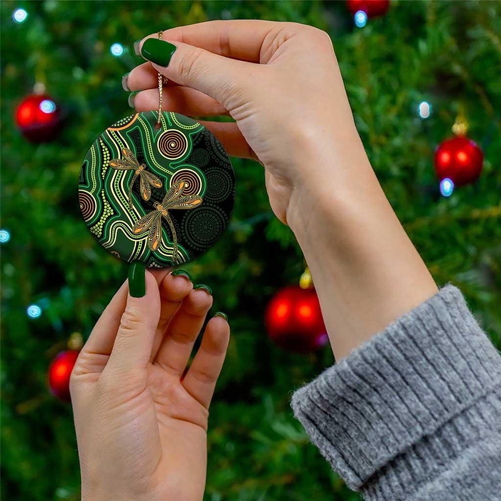 Green Indigenous Dragonfly Australia Ceramic Ornament Aboriginal Art - Aussie Hoodie