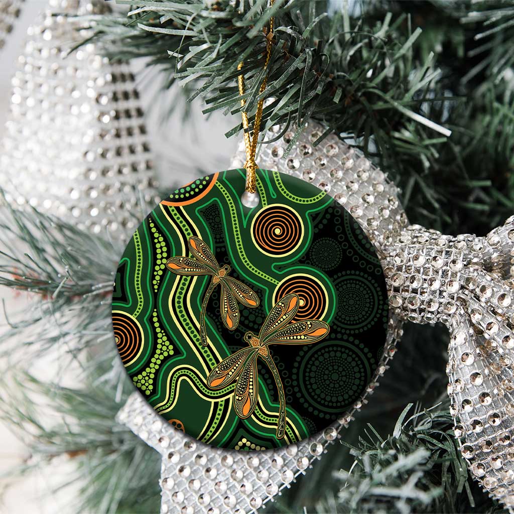 Green Indigenous Dragonfly Australia Ceramic Ornament Aboriginal Art - Aussie Hoodie