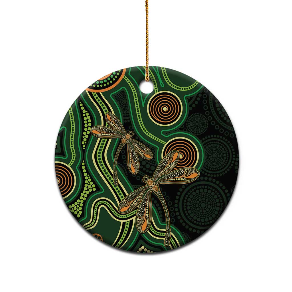 Green Indigenous Dragonfly Australia Ceramic Ornament Aboriginal Art - Aussie Hoodie