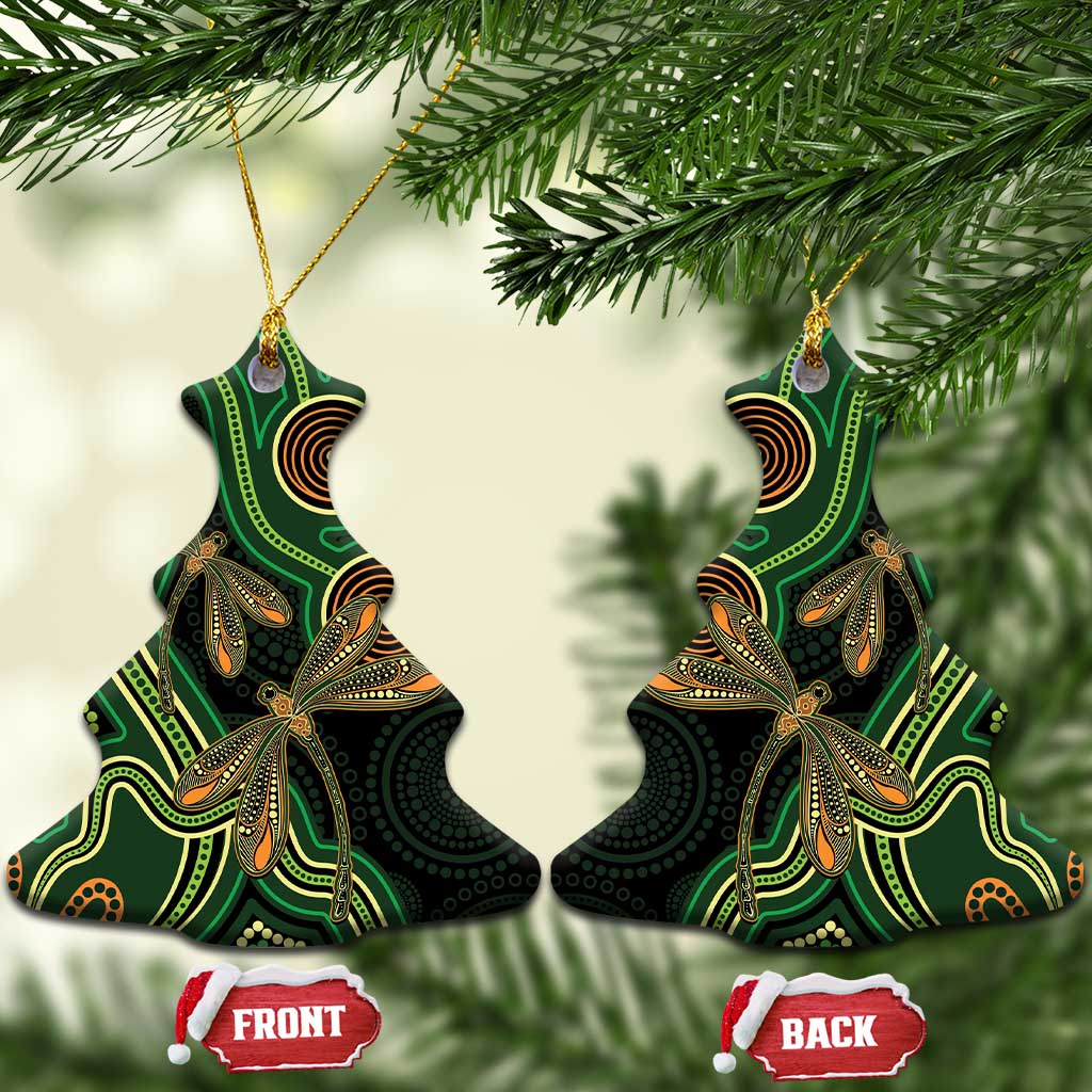 Green Indigenous Dragonfly Australia Ceramic Ornament Aboriginal Art - Aussie Hoodie