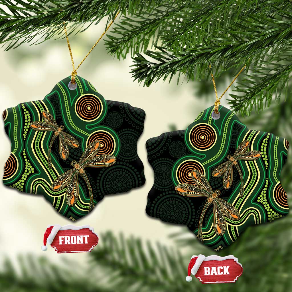 Green Indigenous Dragonfly Australia Ceramic Ornament Aboriginal Art - Aussie Hoodie