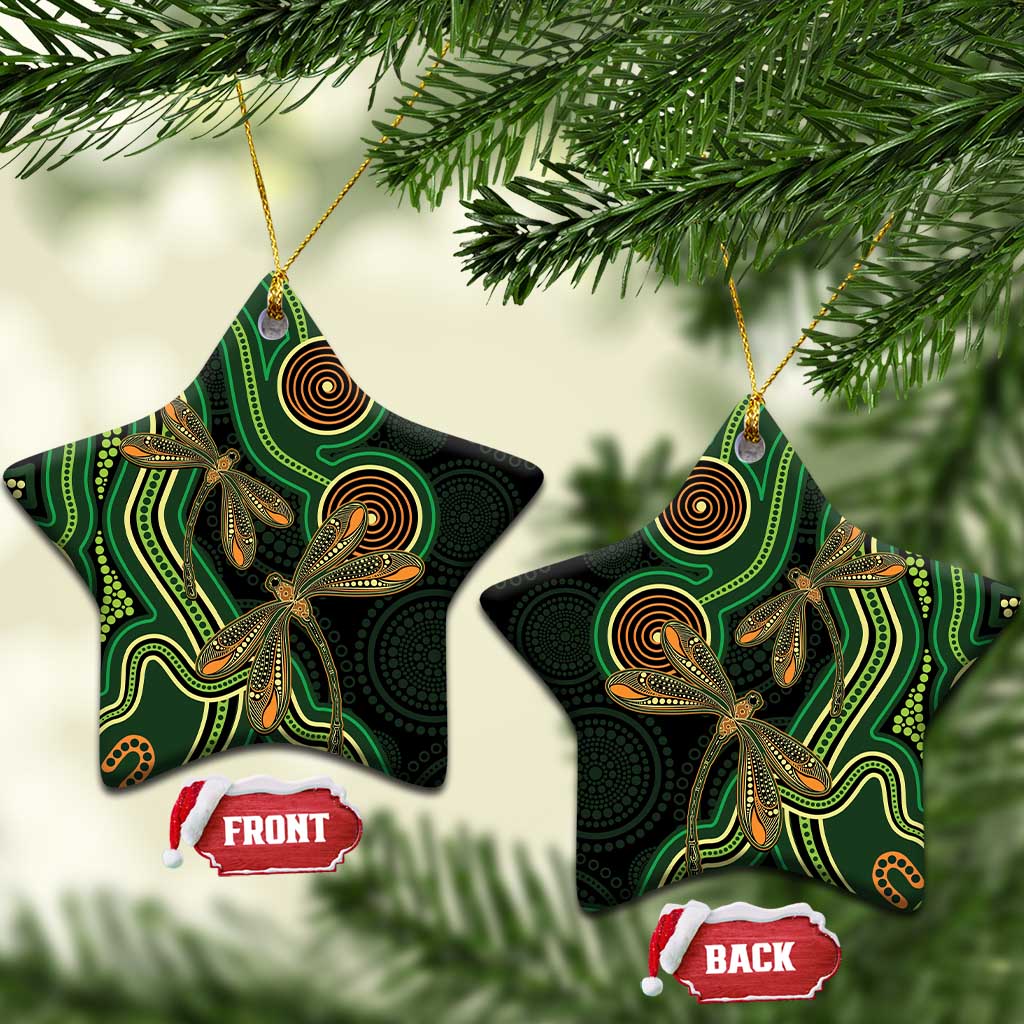 Green Indigenous Dragonfly Australia Ceramic Ornament Aboriginal Art - Aussie Hoodie