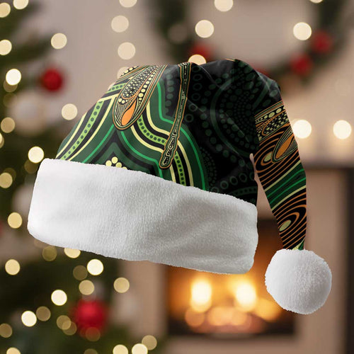 Green Indigenous Dragonfly Australia Christmas Santa Hat Aboriginal Art - Aussie Hoodie