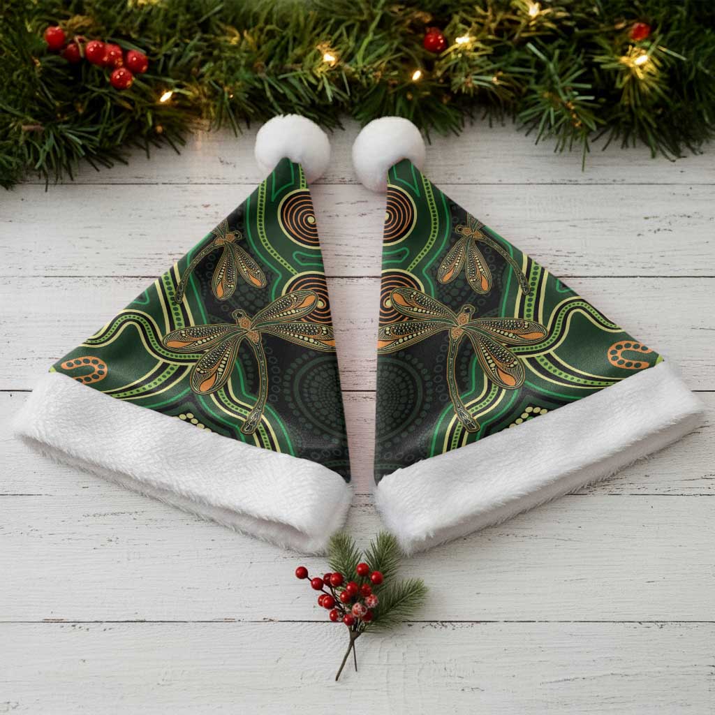 Green Indigenous Dragonfly Australia Christmas Santa Hat Aboriginal Art - Aussie Hoodie