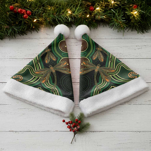 Green Indigenous Dragonfly Australia Christmas Santa Hat Aboriginal Art - Aussie Hoodie