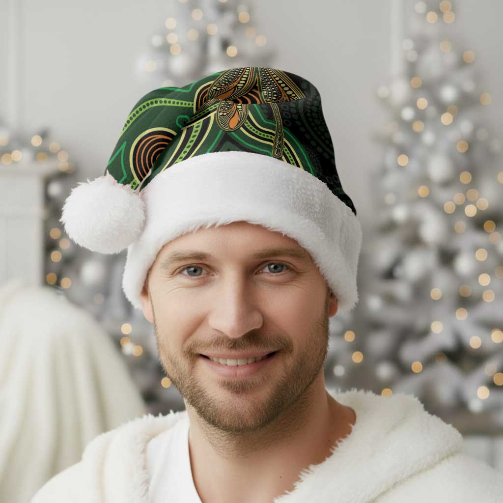 Green Indigenous Dragonfly Australia Christmas Santa Hat Aboriginal Art - Aussie Hoodie