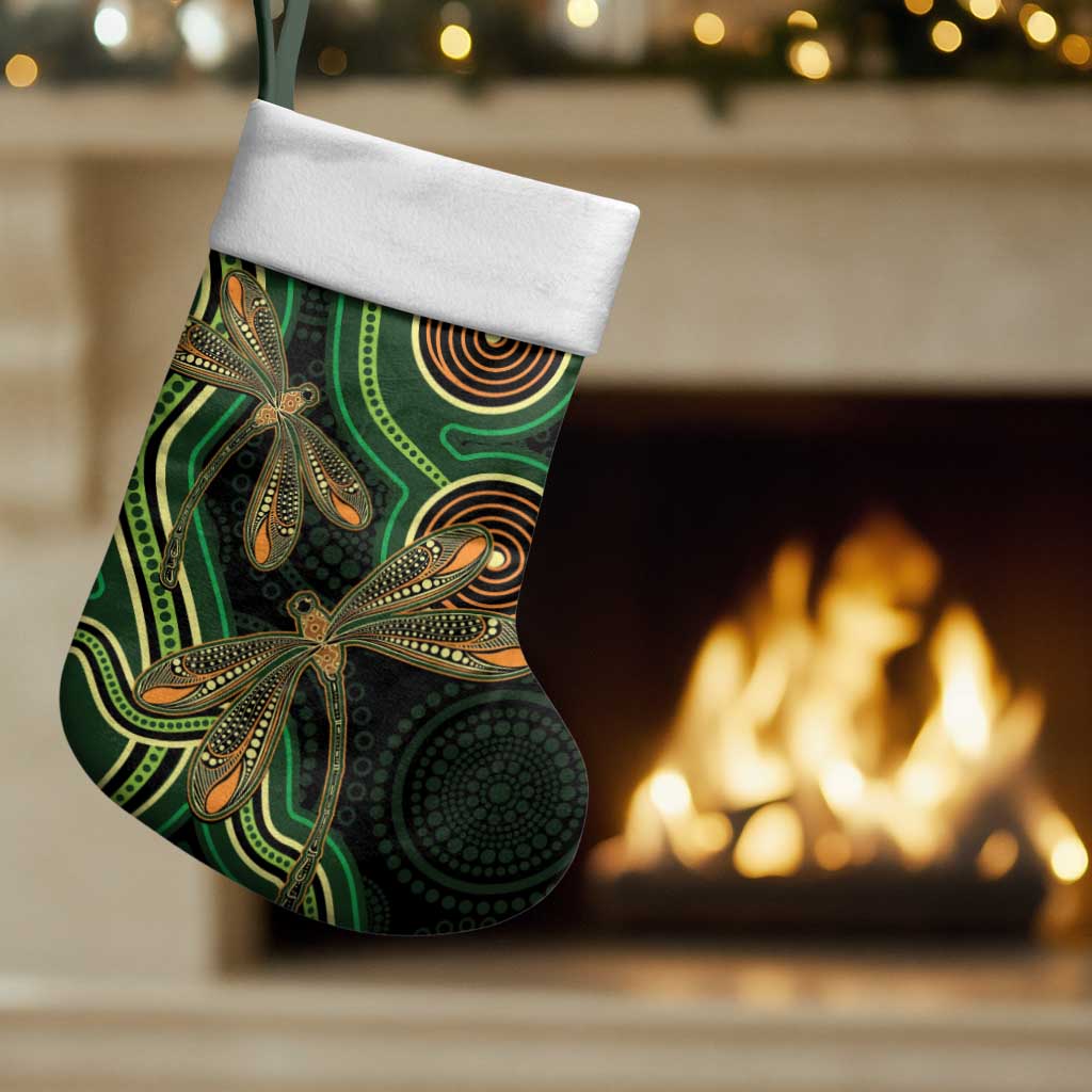 Green Indigenous Dragonfly Australia Christmas Stocking Aboriginal Art - Aussie Hoodie