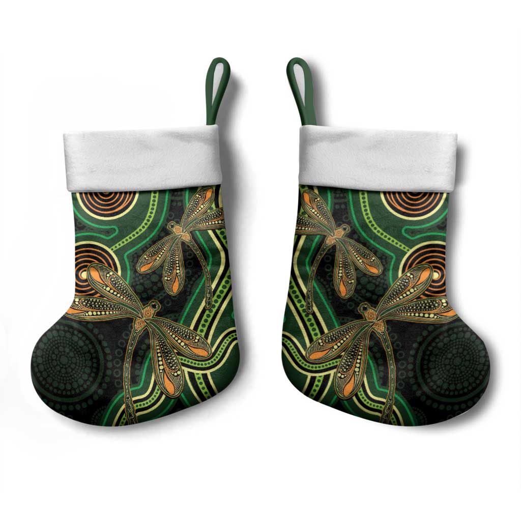 Green Indigenous Dragonfly Australia Christmas Stocking Aboriginal Art - Aussie Hoodie