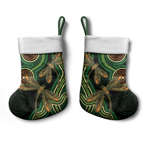 Green Indigenous Dragonfly Australia Christmas Stocking Aboriginal Art - Aussie Hoodie