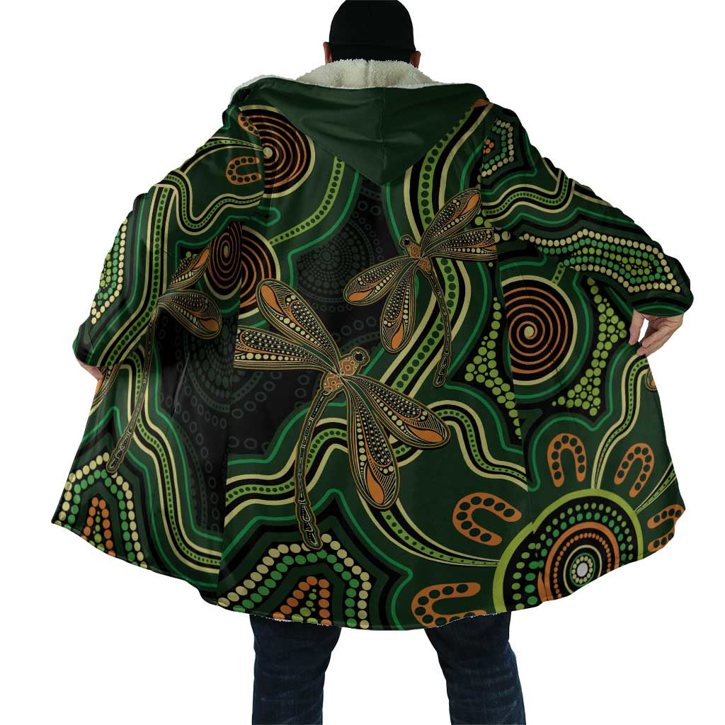 Green Indigenous Dragonfly Australia Cloak Aboriginal Art - Aussie Hoodie