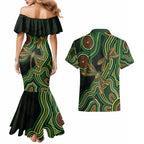 Green Indigenous Dragonfly Australia Couples Matching Mermaid Dress and Hawaiian Shirt Aboriginal Art - Aussie Hoodie