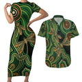 Green Indigenous Dragonfly Australia Couples Matching Short Sleeve Bodycon Dress and Hawaiian Shirt Aboriginal Art - Aussie Hoodie