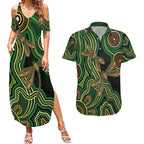 Green Indigenous Dragonfly Australia Couples Matching Summer Maxi Dress and Hawaiian Shirt Aboriginal Art - Aussie Hoodie
