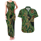 Green Indigenous Dragonfly Australia Couples Matching Tank Maxi Dress and Hawaiian Shirt Aboriginal Art - Aussie Hoodie