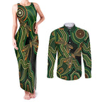 Green Indigenous Dragonfly Australia Couples Matching Tank Maxi Dress and Long Sleeve Button Shirt Aboriginal Art - Aussie Hoodie