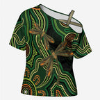 Green Indigenous Dragonfly Australia Cross Shoulder Shirt Aboriginal Art - Aussie Hoodie