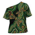 Green Indigenous Dragonfly Australia Cross Shoulder Shirt Aboriginal Art - Aussie Hoodie