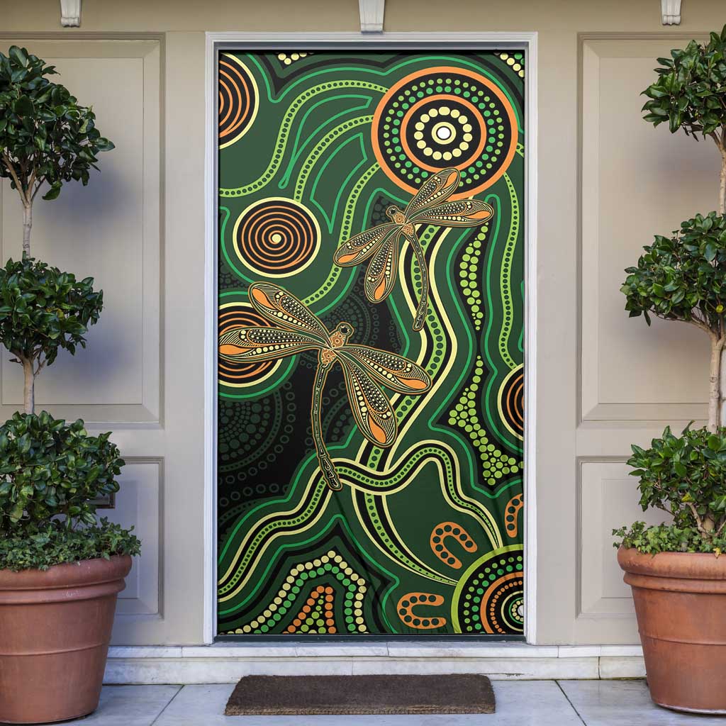 Green Indigenous Dragonfly Australia Door Cover Aboriginal Art - Aussie Hoodie
