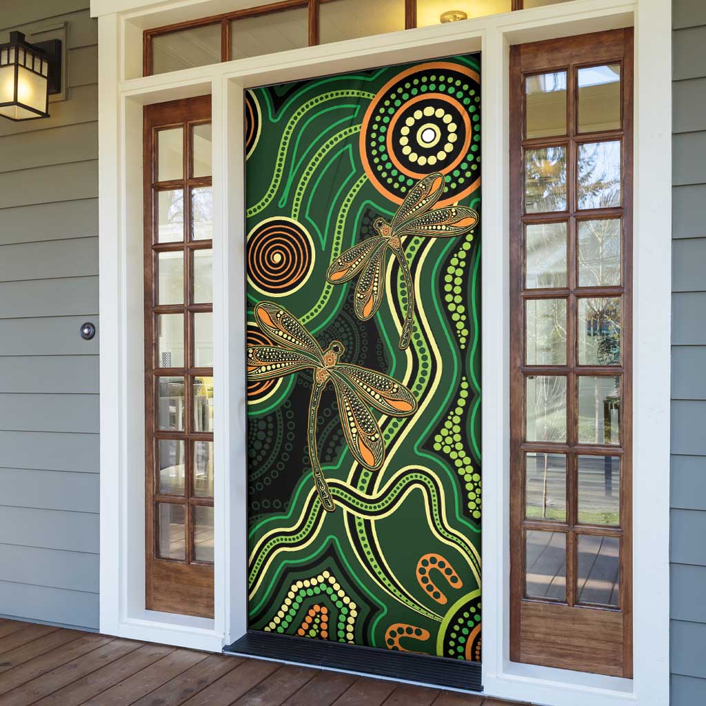Green Indigenous Dragonfly Australia Door Cover Aboriginal Art - Aussie Hoodie