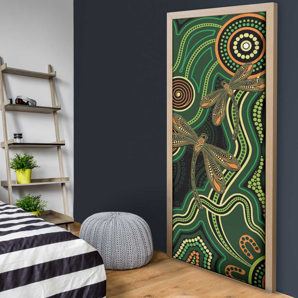 Green Indigenous Dragonfly Australia Door Cover Aboriginal Art - Aussie Hoodie