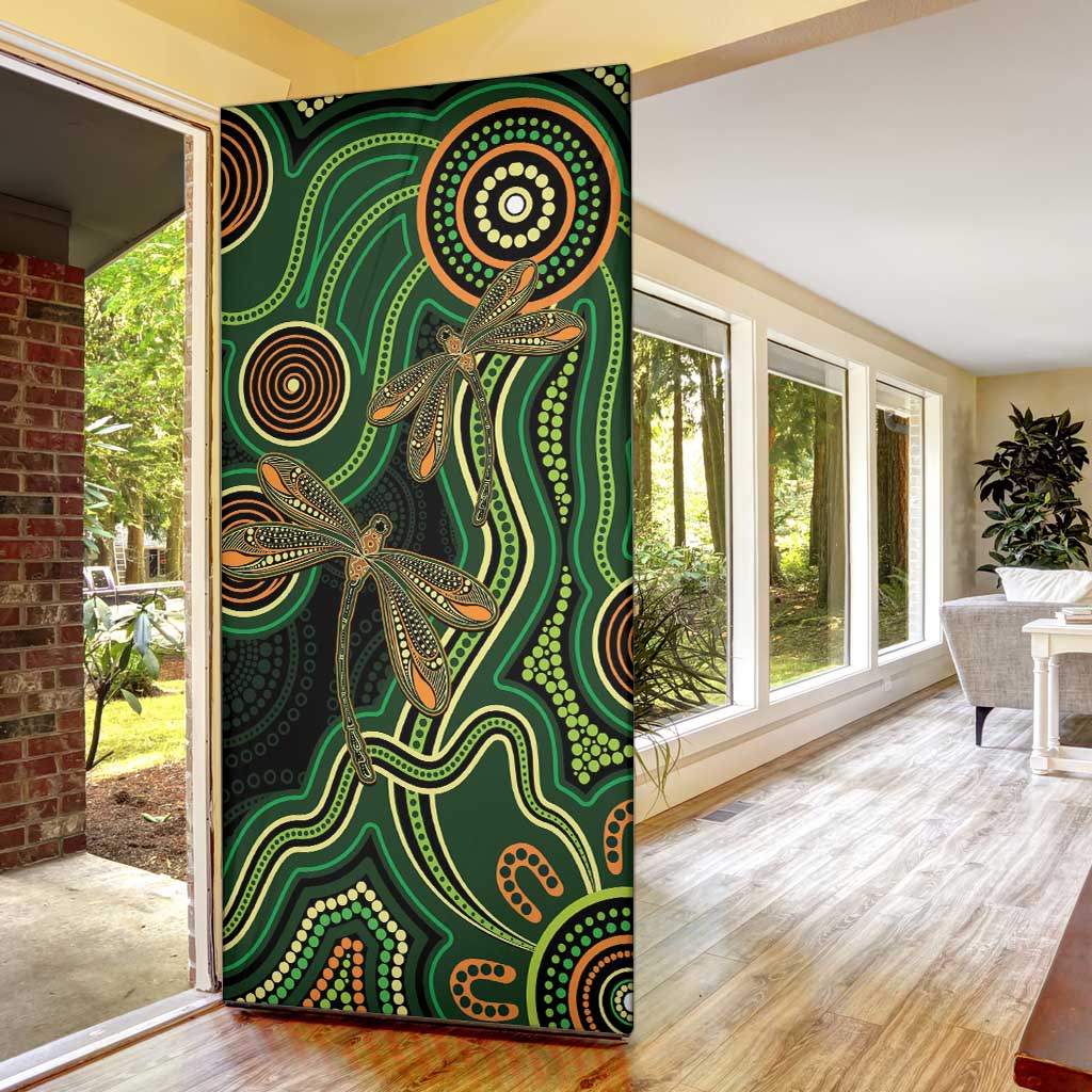 Green Indigenous Dragonfly Australia Door Cover Aboriginal Art - Aussie Hoodie